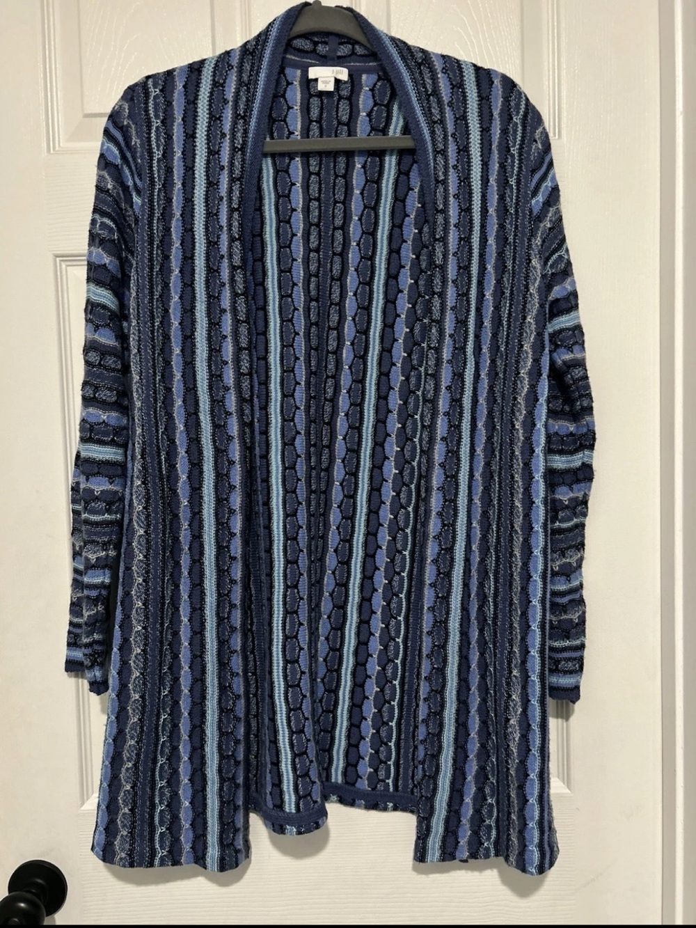J. Jill Navy and Light Blue Striped Open-Front Cardigan